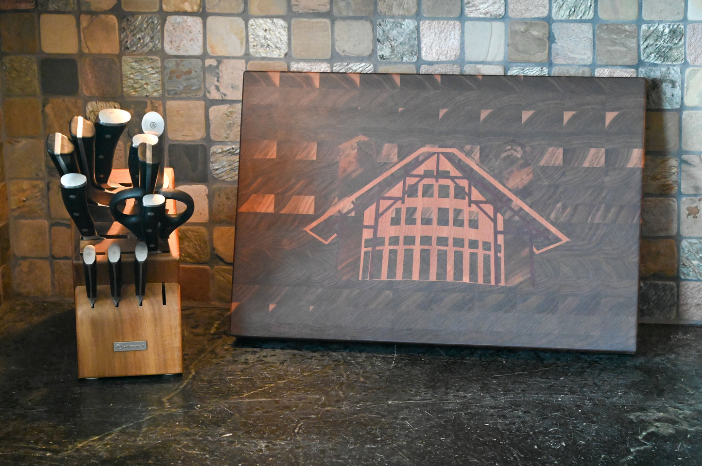 Walnut End Grain Cutting Board with Custom Inlay