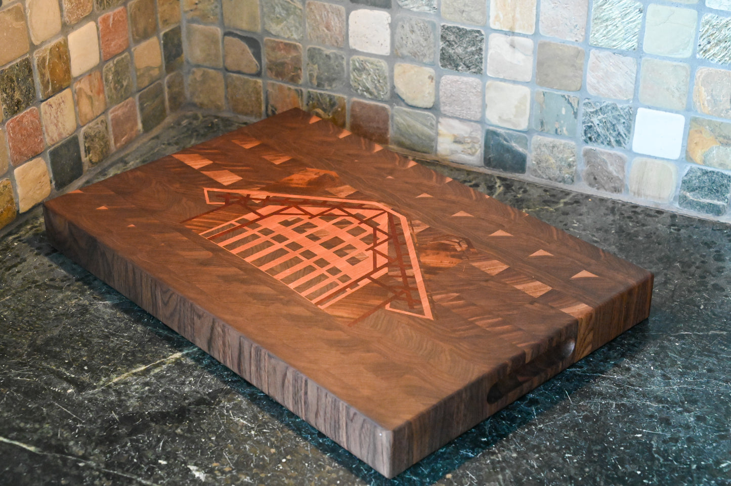 Walnut End Grain Cutting Board with Custom Inlay
