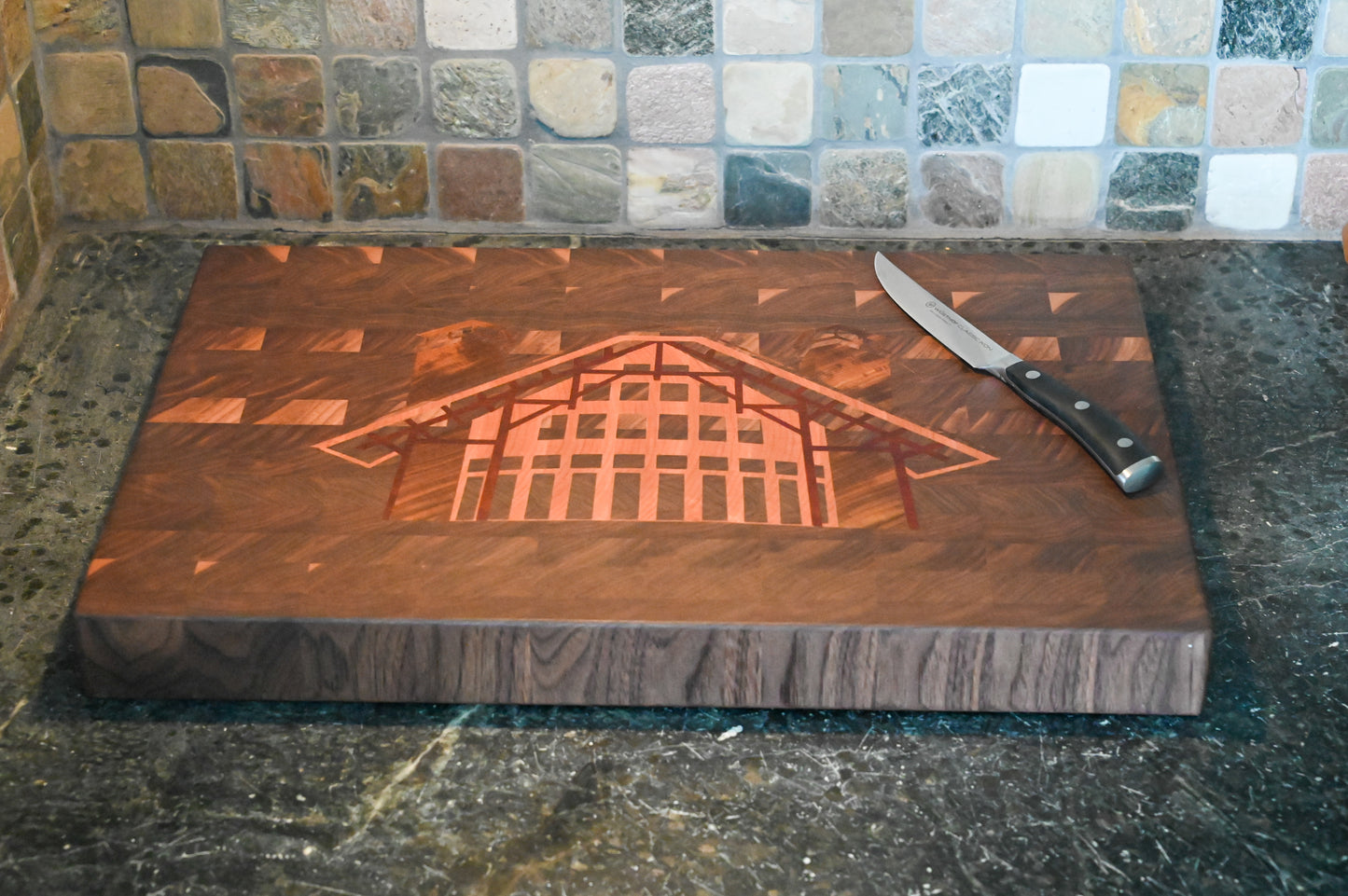 Walnut End Grain Cutting Board with Custom Inlay