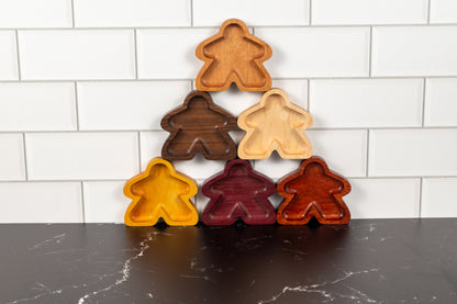 Hardwood Meeple shaped gaming component trays